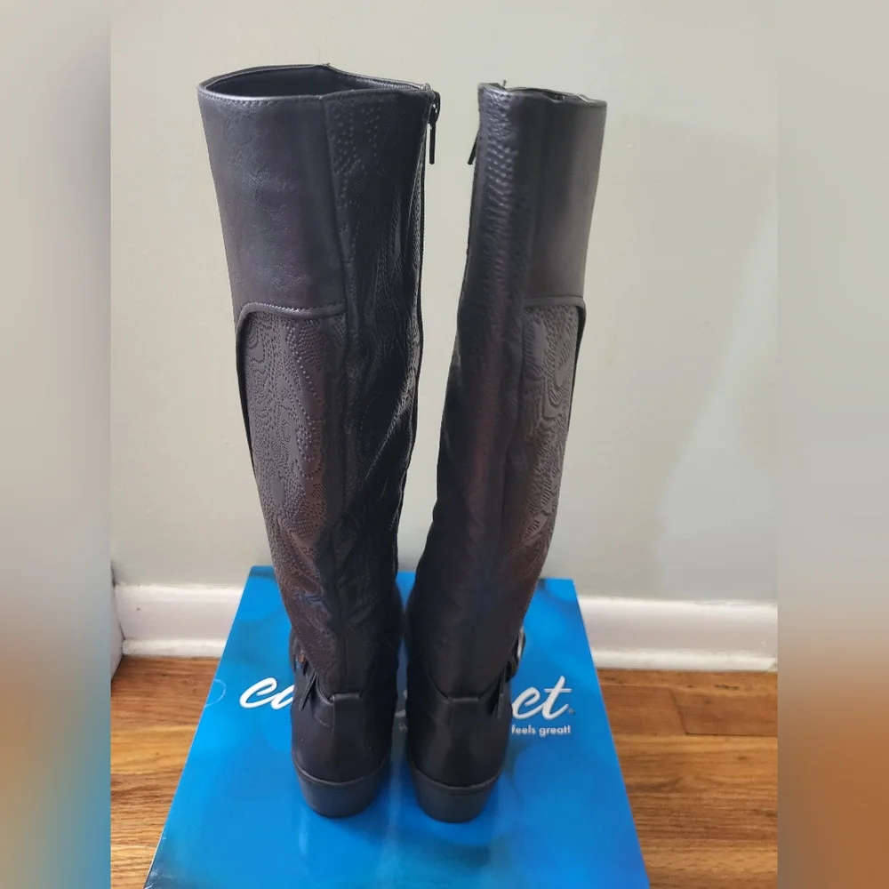 Easy Street Women's Luella Tall Boot Fashion‎ Black Embossed Size 9.5 New